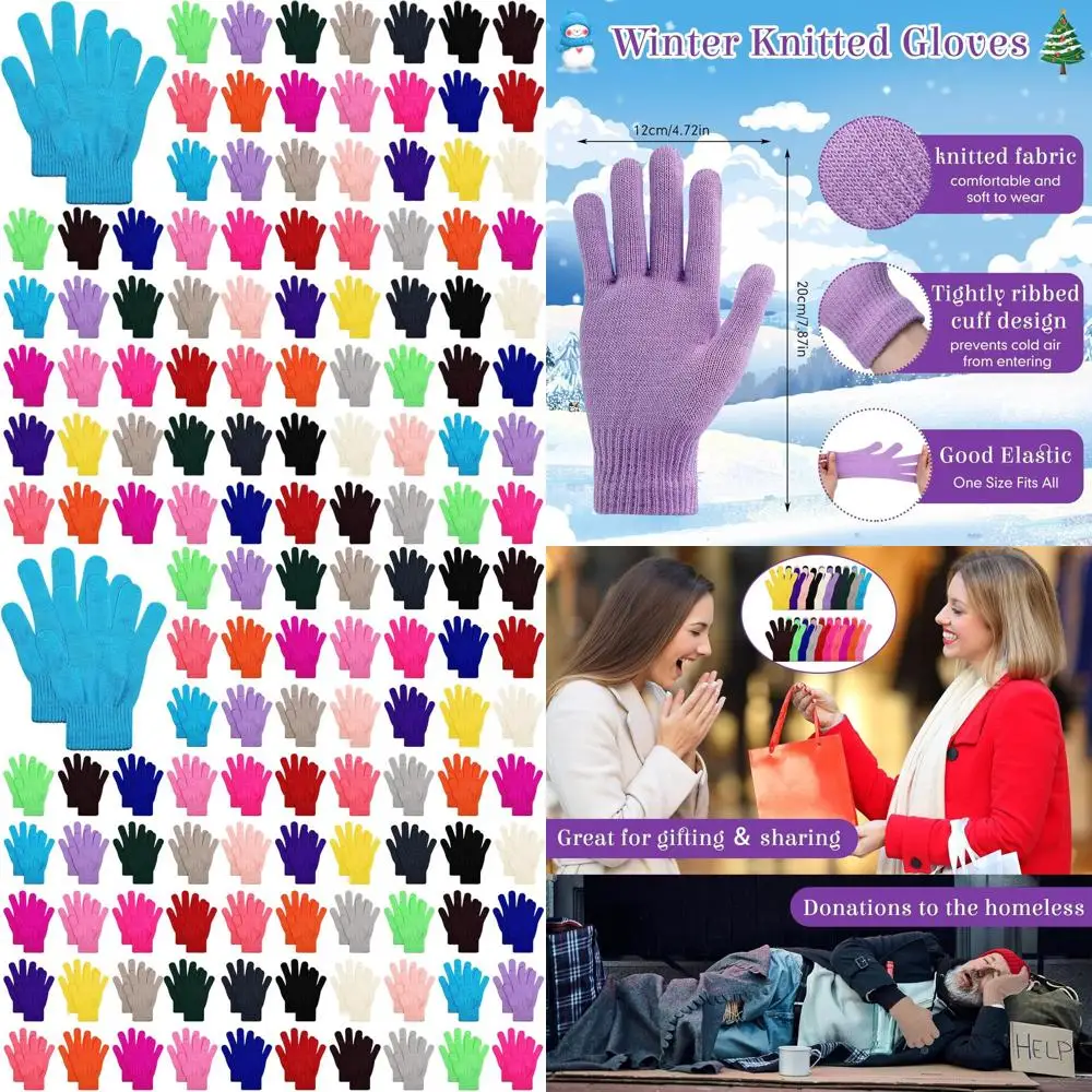 

100 упаковок теплых вязаных перчаток для зимы — идеально подходят для мужчин, женщин и благотворительных пожертвований.