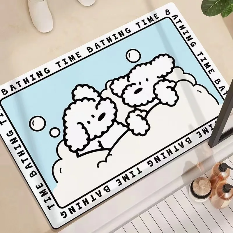 VIKAMA Bubble Bath Cute Pet Bathroom Anti Slip Mat Cartoon Puppy Pattern Bathroom Absorbent Wear Resistant Rug Home Decor