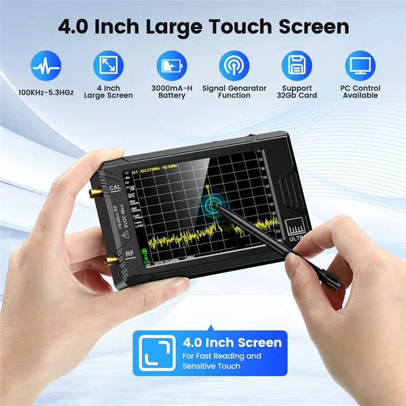 Ultra 4Inch Spectrum Analyzer Handheld TINY SA Frequency Analyzer 100KHz-5.3GHz Add 32GB Card Network Tester