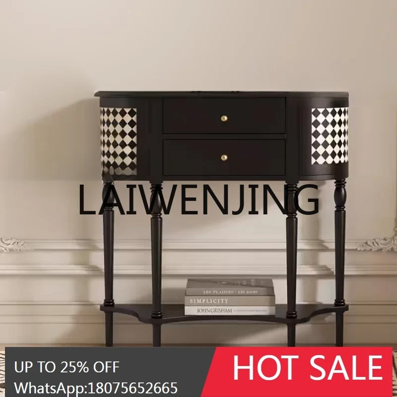 

Zhonggu Solid Wood Porch Corridor Side Cabinet Wall French Black and White Grid Hall Cabinet with Drawer