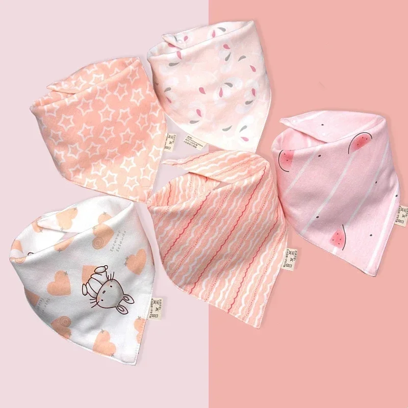 5Pcs Baby Bibs Pure Cotton Double Layer Waterproof Snap Button Triangle Towel for Newborn Boys Girls Saliva Towel