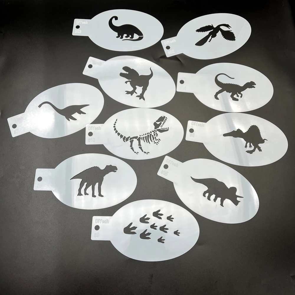 10PCS Stencils Face Body Painting Art Dinosaur Fossil Boy Birthday Party Tyrannosaurus Rex Fan Footprints