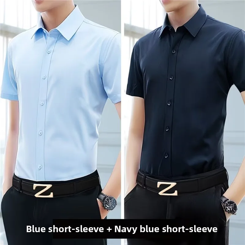 Anti-Wrinkle High-End Stretch Ice Silk Half Sleeve Shirt Summer Men's Short Sleeve White Work Shirt for Office And Business