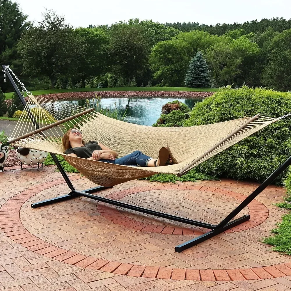 

For 2 Person Hammock with Stand, Soft-Spun Polyester Rope Double Hammocks- 600-Pound Weight Capacity, Hammock
