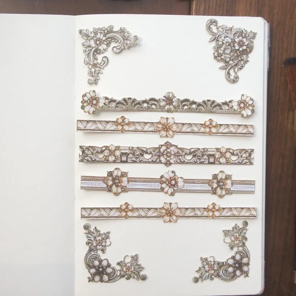 

10 Pcs Gemstone Inlaid Border Frame Style Hard Paper Sticker Scrapbooking DIY Gift Decoration Tag