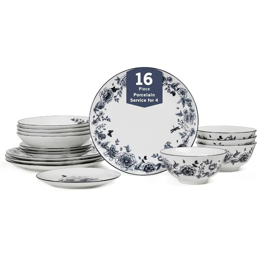 

Esme Набор столовой посуды из 16 предметов. Набор фарфоровых тарелок и мисок. Набор посуды для 4 мисок для хлопьев и макарон. Можно мыть в микроволновой печи и в посудомоечной машине.