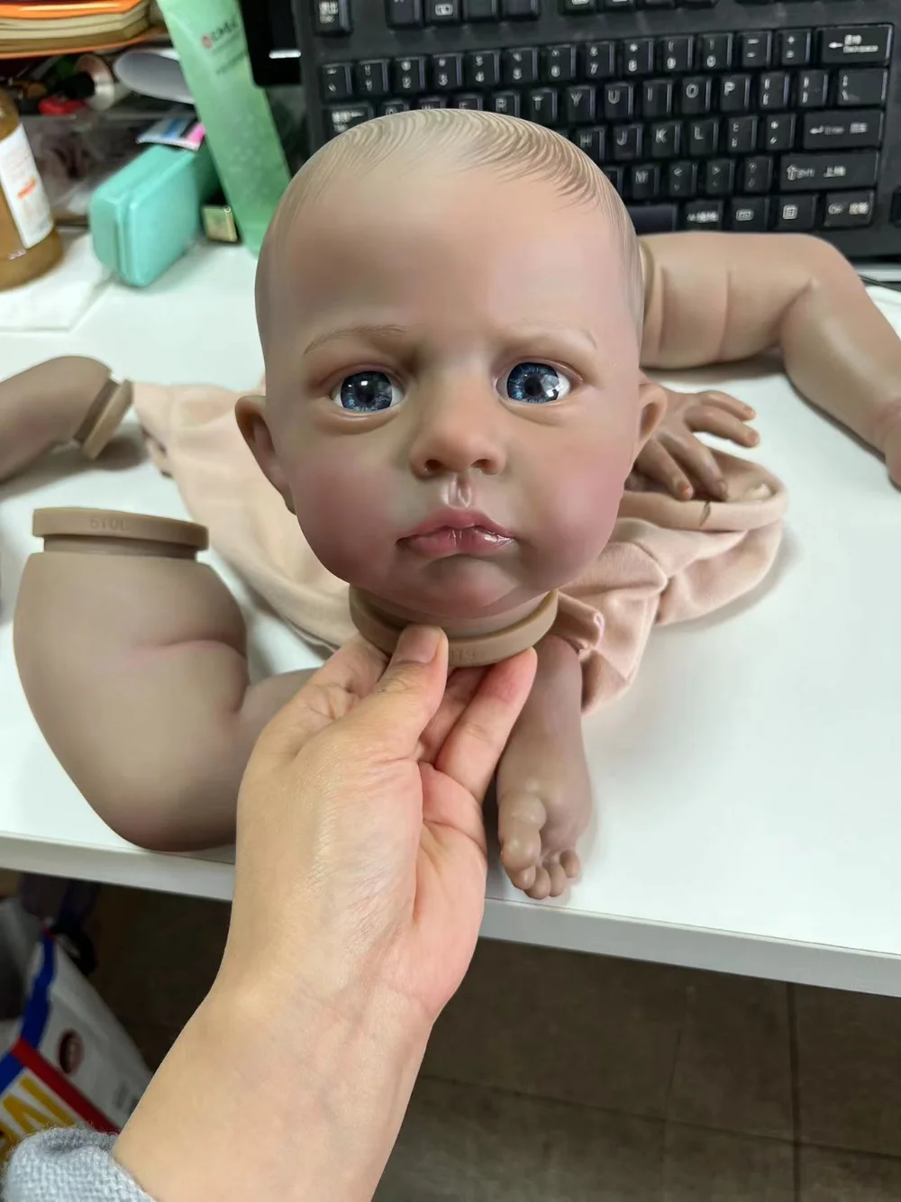 23inches Reborn Doll Kit Cameron In Dark Skin Unassembly Doll Parts Cloth Body Pacifier Included Painted Hair Name on The Neck