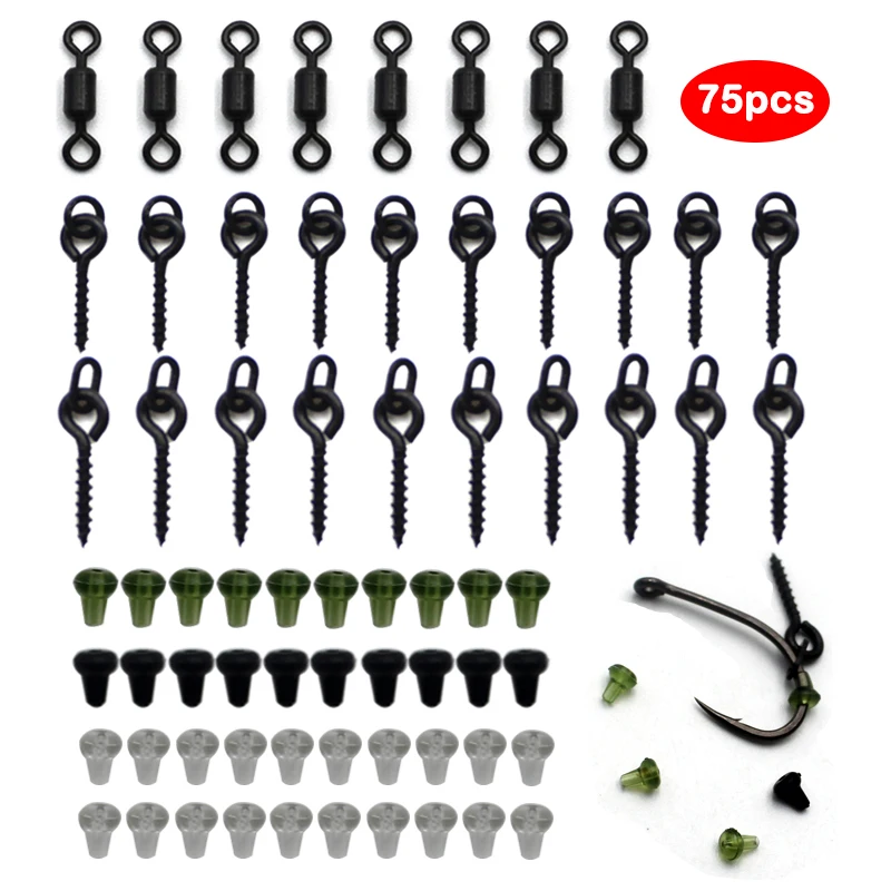 

75pcs Carp Fishing Accessories Bait Screw Hook Stopper Hair Chod Rig Bait Screws Swivel For Carp Fishing Rig Tackle Euipment