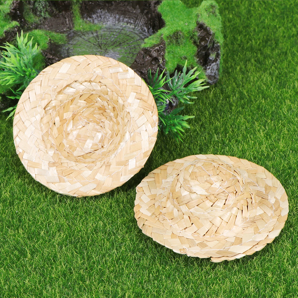 10 قطعة قبعات القش الصغيرة المنسوجة يدويا قبعات الزخرفية الصغيرة DIY بها بنفسك الحرفية اليدوية المنسوجة قبعات القش لصنع الحرف اليدوية