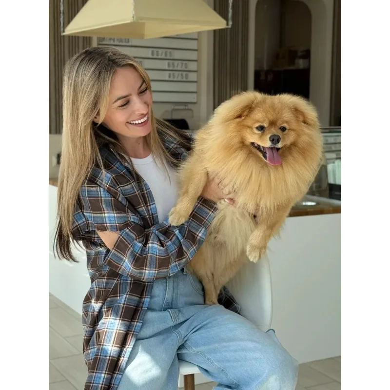 

Женская рубашка в клетку, элегантный однобортный свободный топ с лацканами и длинными рукавами, 2024, повседневная модная уличная верхняя одежда, новинка