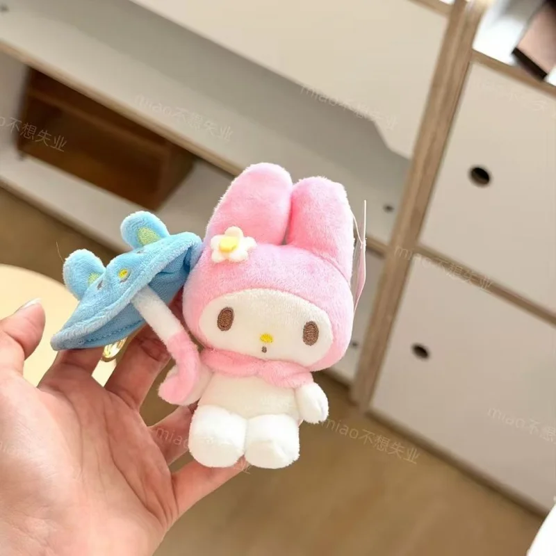 10CM Kuromi Hangyodon My Melody Umbrella Plush Toy Keychain cartoon umbrella holding cinnamoroll pochacco kt plushie bag charm view 4