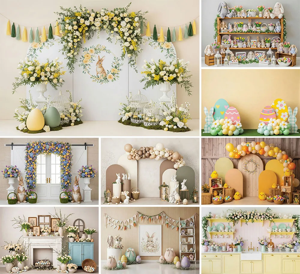 

Mehofond Photography Background Spring Easter Bunny Bow Eggs Arch Flowers Child Birthday Cake Smash Decor Backdrop Photo Studio