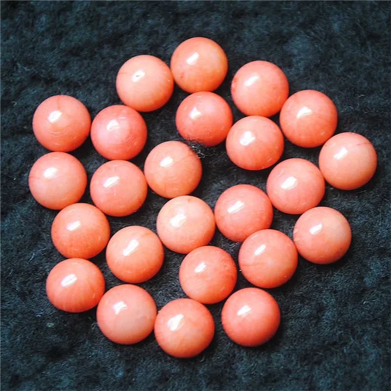 20PCS Nature Pink Coral Cabochons 7MM Round Shape No Hole Caps Natural DIY Genuine For Pendants making Accessories