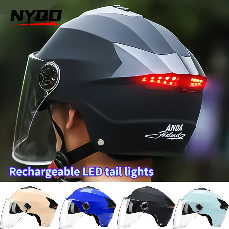 

Men Electric Car Helmet LED Battery Summer Sun Protection Car Hard Hat Women's Four Seasons Universal Motorcycle Half Helmet
