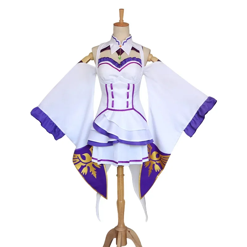 Re Zero Kara Hajimeru Isekai Seikatsu Emilia Cosplay Kostum Women's Headwear Dress Halloween Party Anime Full Set Clothing