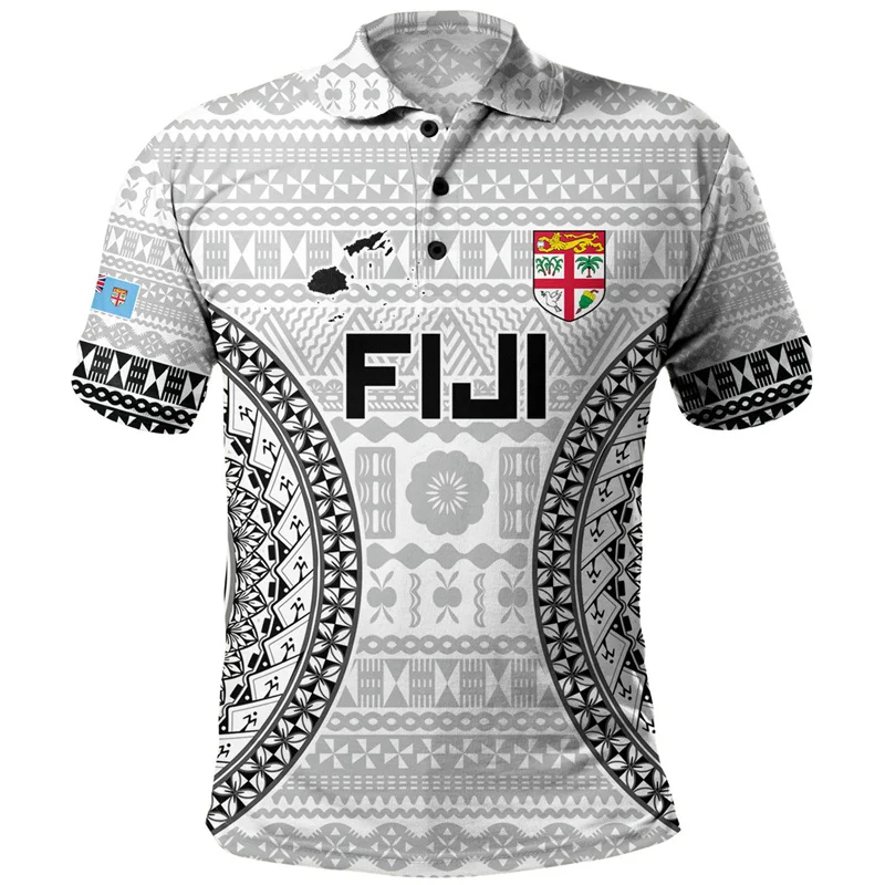 New Design Fiji Pattern Polo Shirt Men Women Hawaiian 3D Printed Polynesian T Shirts Loose Button Tees Summer Short Sleeves
