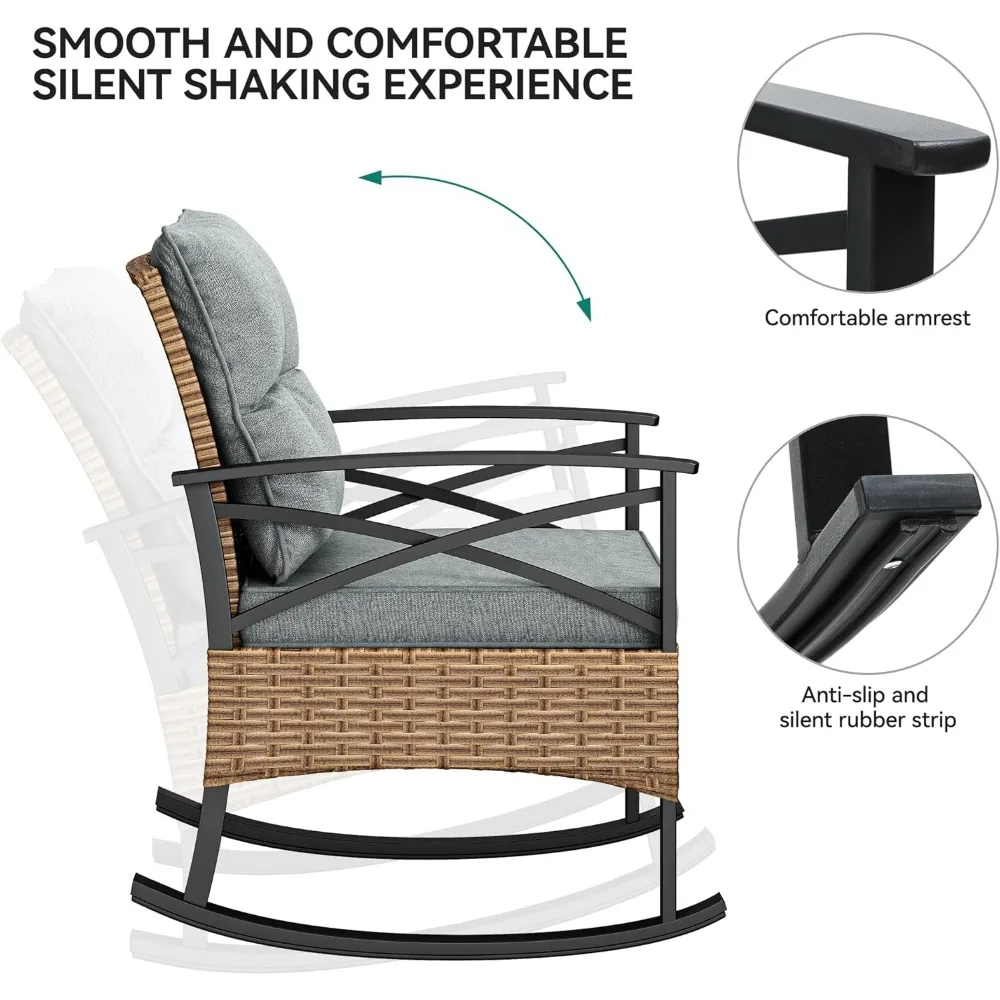 طقم بيسترو كرسي هزاز خارجي مكون من 3 قطع من YITAHOME، طقم كرسي هزاز للفناء مع طاولة قهوة زجاجية ونحيفة #3