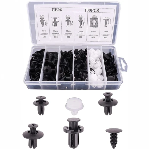 Imagen 2 del producto 100 Uds. Clip de sujeción automático mixto, pasador de retenedor de empuje para carrocería de coche, remache, parachoques, Panel embellecedor de puerta, Kit de sujetador, accesorios para coche
