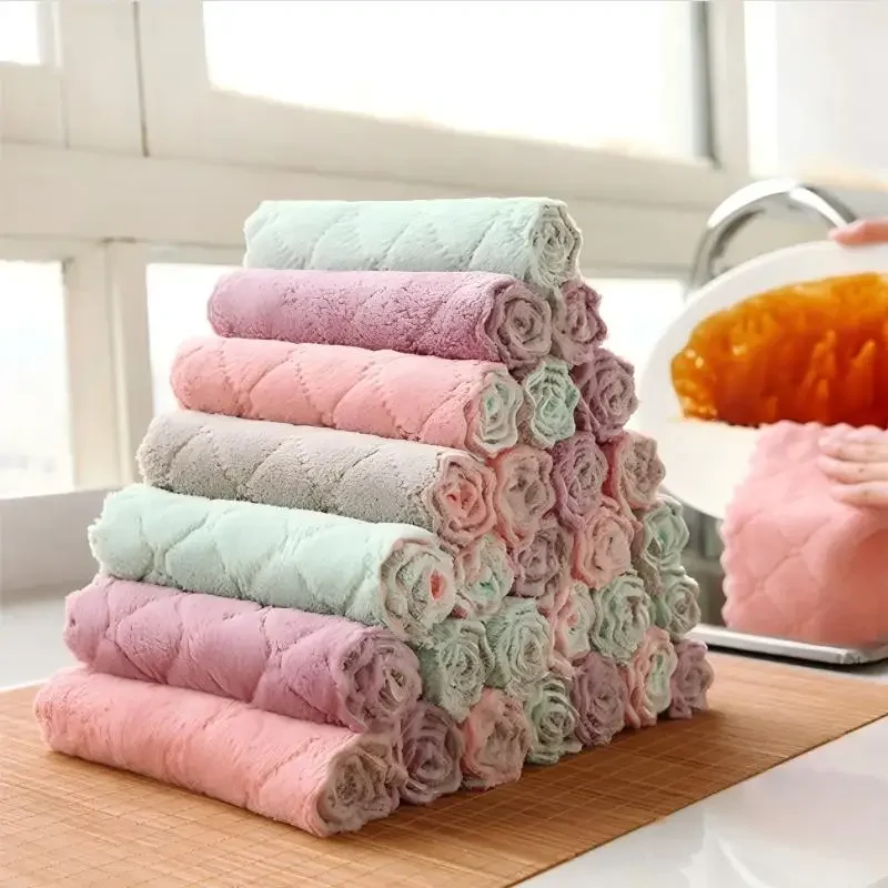 10 Pcs Two Tone Dishwashing Cloth Absorbent Wiping Tablecloth Hand Towel Non Greasy and Lint Free Clean White Cloth