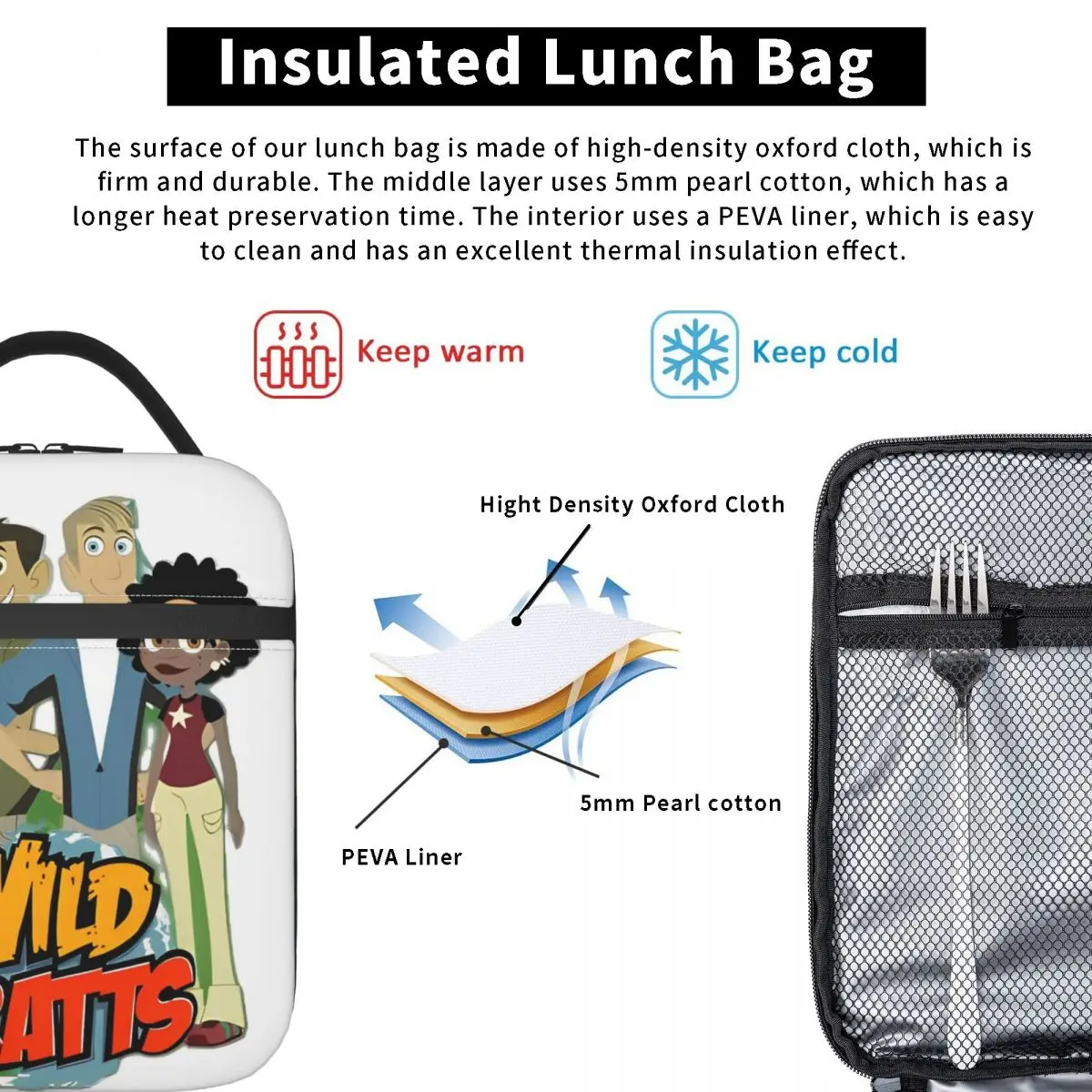 حقيبة الغداء Wild Kratts أنيمي مريحة صندوق الغداء الكبار مكتب الرسم حقيبة للحفاظ على البرودة خمر مقاوم للماء حمل أكياس الغذاء