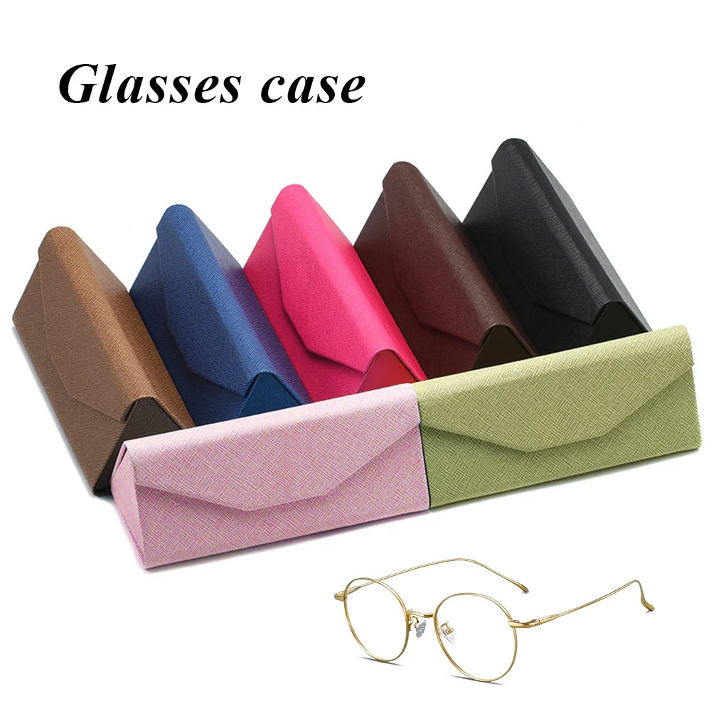 

Foldable Triangular Leather Hard Case For Glasses Eyeglass Business Sunglasses Lens Container Box Purse Eyewear Accessories