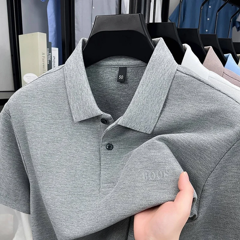 100% Baumwolle Hochwertige Herren Kurzarm-Poloshirts mit Kragen und Knöpfen Buchstabendruck Mehrere Farboptionen Meistverkaufte Herrenbekleidung – Detail 10