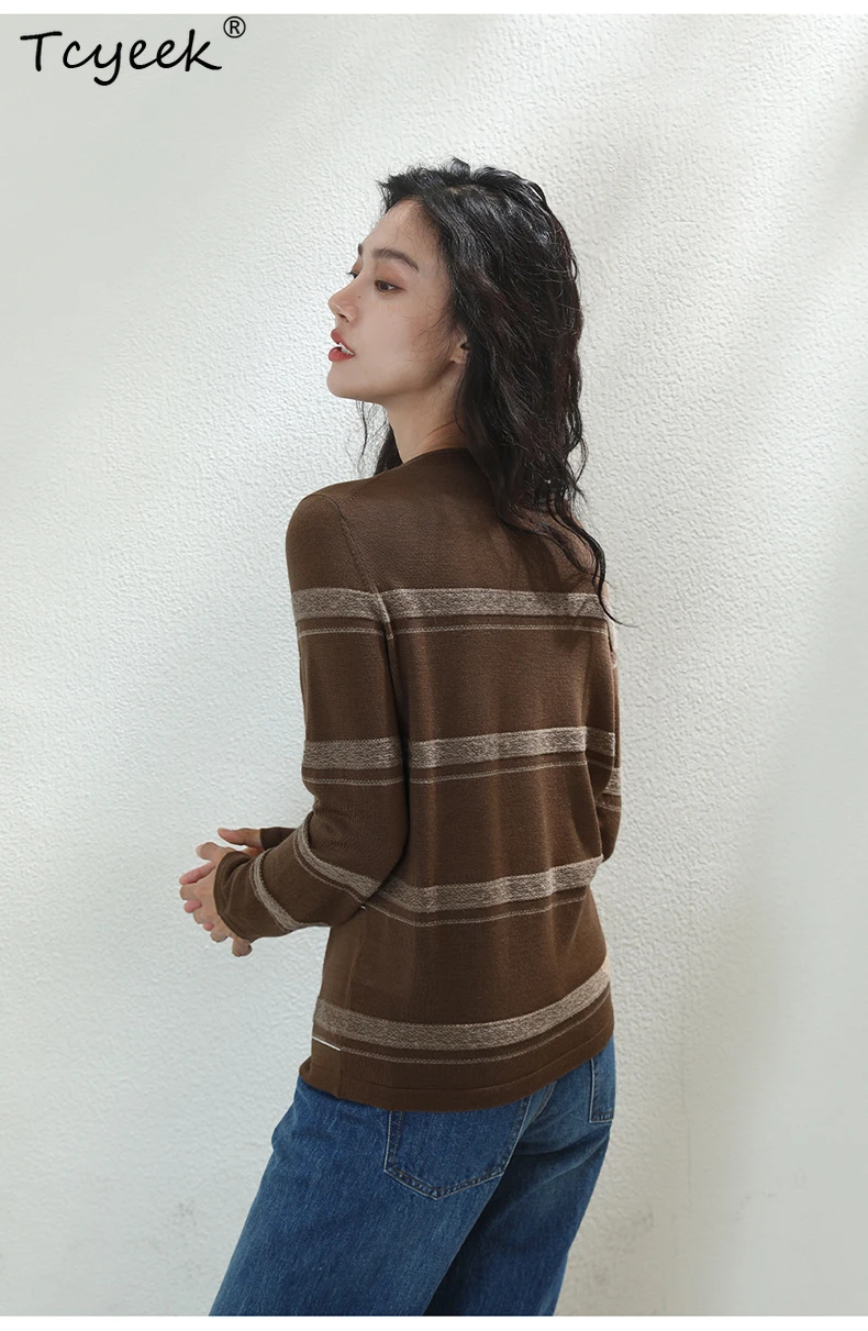 

Tcyeek, 100%Merino Wool, Pullovers For Women, Round Neck, Fashion Bottom Sweaters, 2024 Autumn Winter New Tops, Camel T49512QM