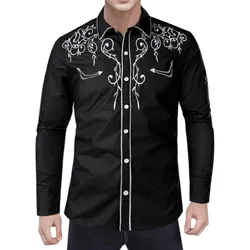 Mn Western-Chemise de Cowboy pour Homme, Design de Marque, Broderie Slim Fit, Chemises Décontractées à Manches sulf, Chemise de ixde Mariage pour Homme