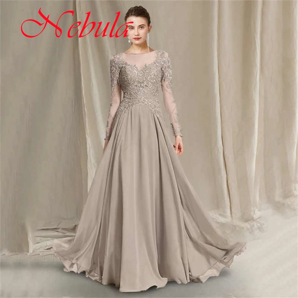 Vestido de noche de Jersey gris con temperamento personalizado, vestido de cóctel de manga larga con escote redondo delicado, vestidos exquisitos para ocasiones especiales