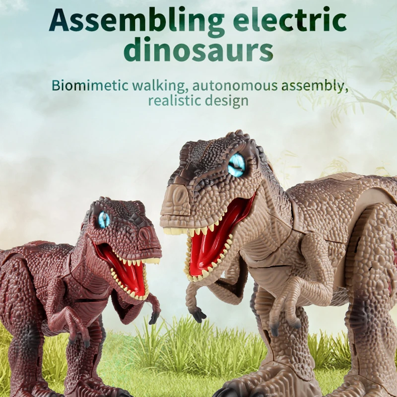 Fun Electric Walking Dinosaur Infrared Remote Control Tyrannosaurus Rex Toys Children DIY Assembling Educational Dinosaur Model