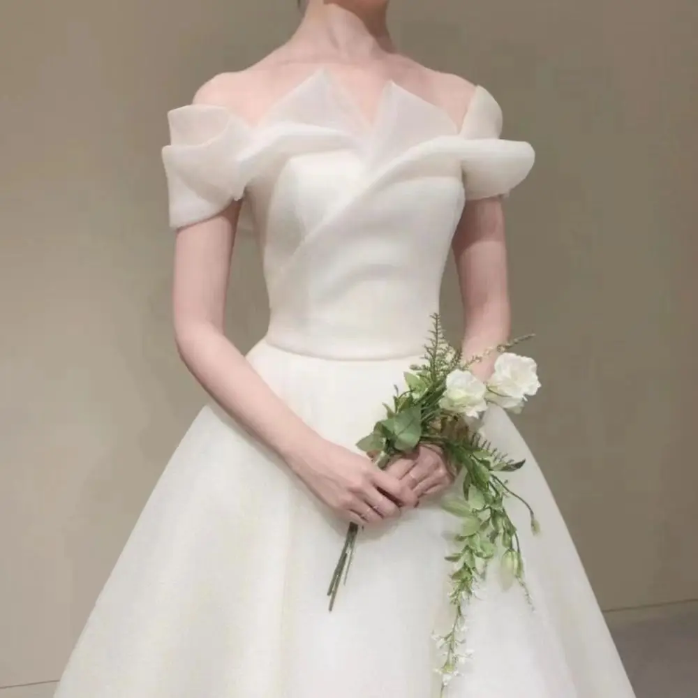 2024 new style light wedding dress retro elegant light gauze out of the door gauze ladies slim wedding dress