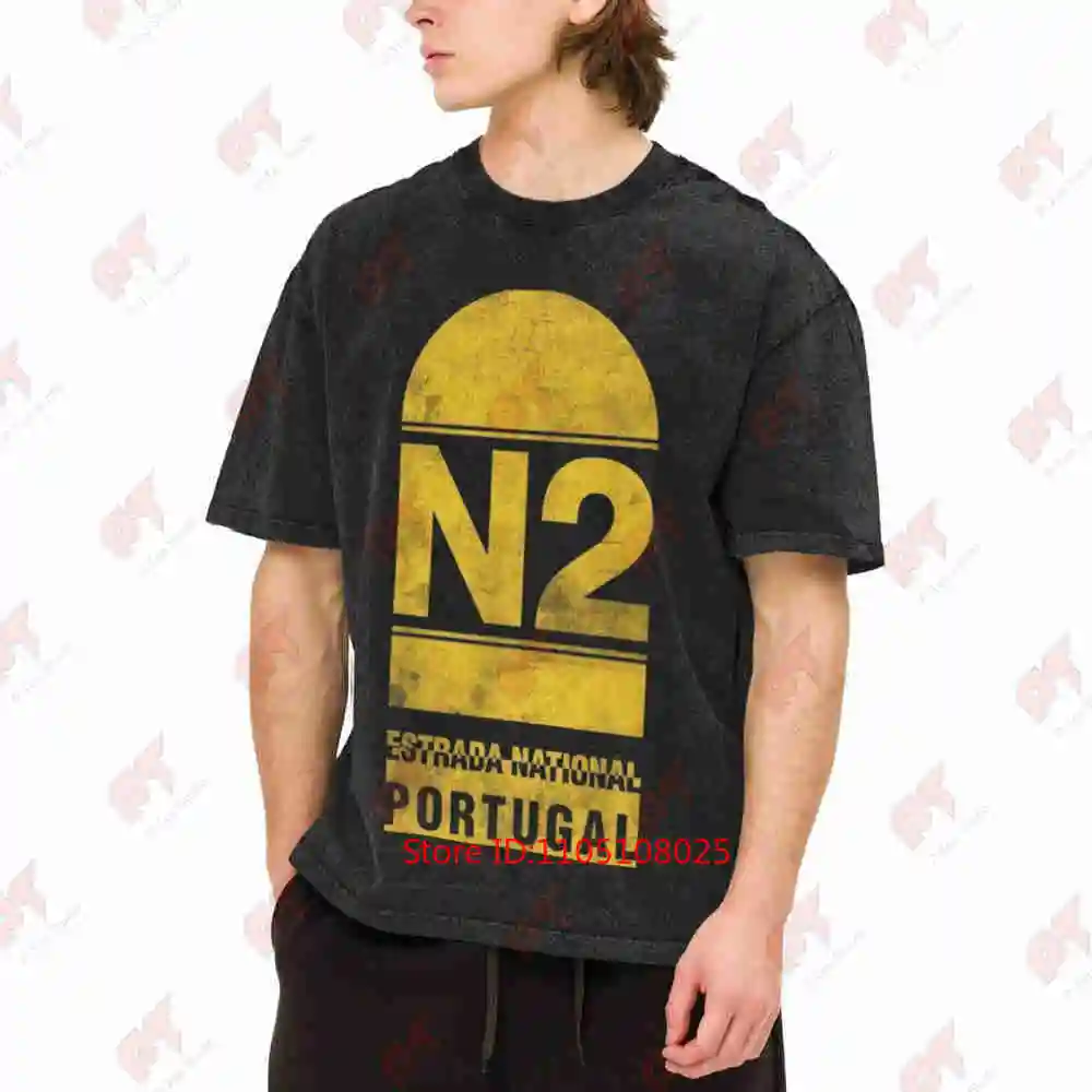 National Route N2 Portugal Biker Cyclist Adventure Vintage Washed Tee Pure Cotton T-Shirt
