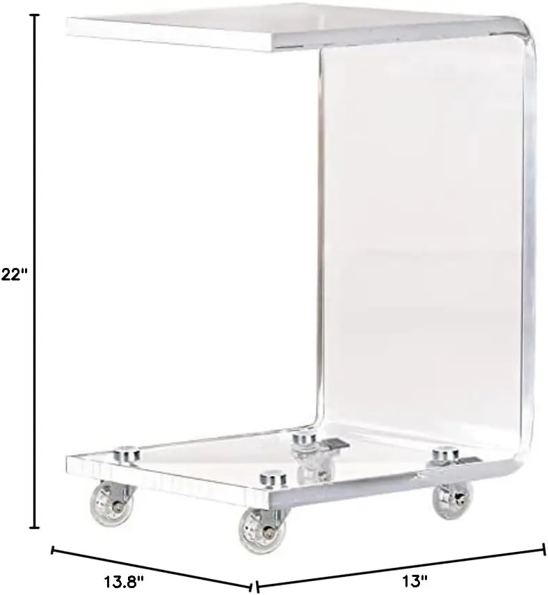 Mobile C Shaped End Table,Acrylic Sofa Side Table, Snack Table On Wheels,Clear Rolling Table