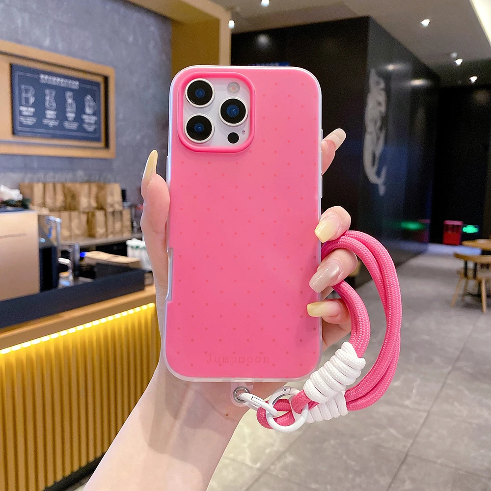 Wrist Strap Phone Case For iPhone 17 11 13 12 14 15 16 Pro Max XS XR X 7 8 Plus 17 Air Polka Dots 2 in 1 With Lanyard Cover view 4