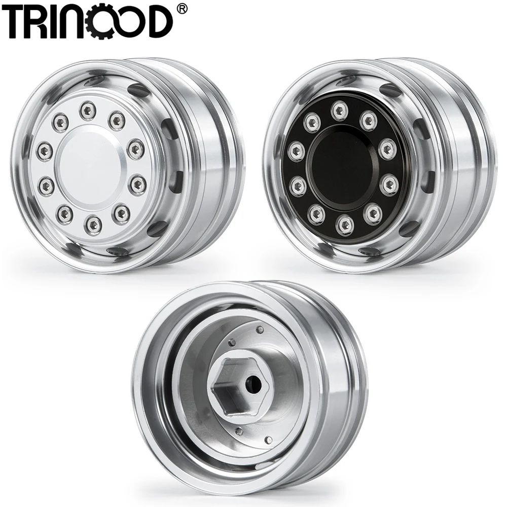 TRINOOD Aluminum Front Beadlock Wheels Rims 10 Spokes Hex Wheel Hub for 1/14 Tamiya Tractor Truck Trailer Upgrade Parts