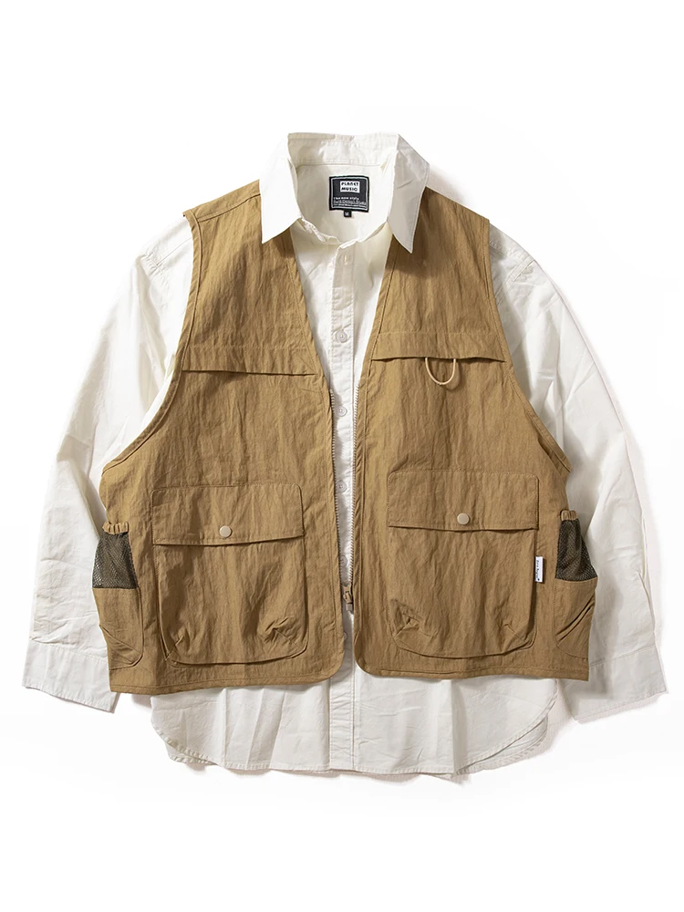 

Мужской уличный жилет-куртка с множеством карманов, большие размеры, серия Mountain, рабочая одежда, из канваса, на молнии, цветной