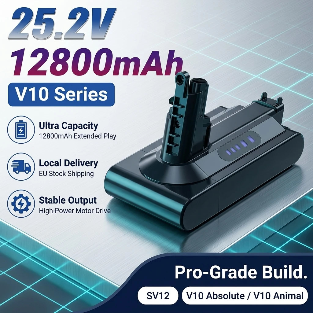 25,2 V 12800 mAh Li-Ion Akku für Dyson V10 SV12 Absolute Animal Fluffy Motorhead Akku-Staubsauger, Ersatz-Akku, wiederaufladbarer Akku