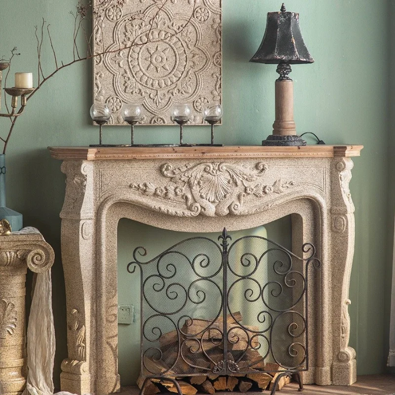 

wood fireplace American marble porch cabinet French living room decorative cabinet European style, fireplace cabinet
