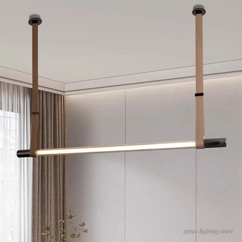 Designer Leather Belt Led Pendant Lights Luxury Long Belt Pendant Lamp for Restaurant Dining Room Long Hanging Lights Fixture