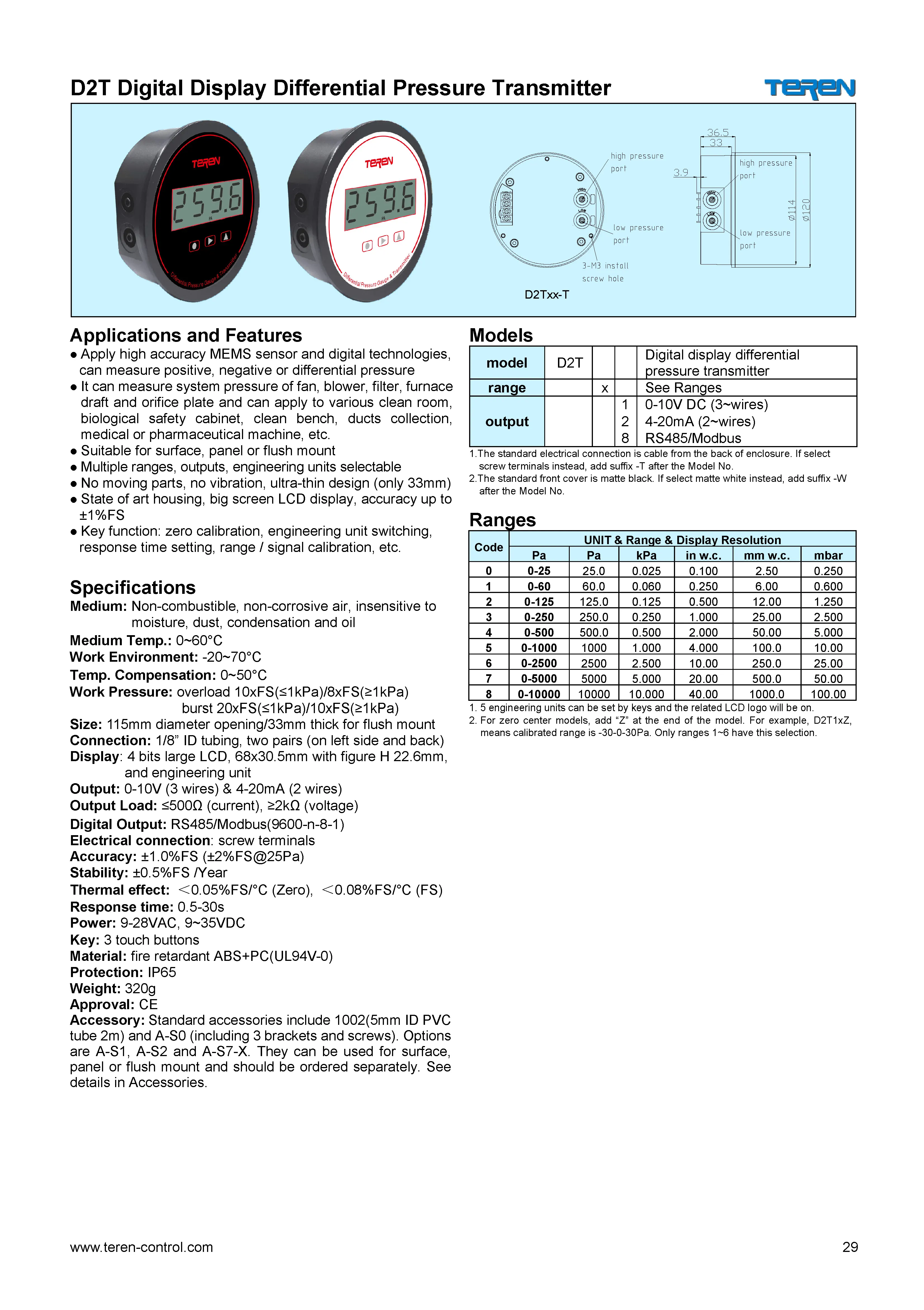 Digital Differential Air Pressure Transmitter