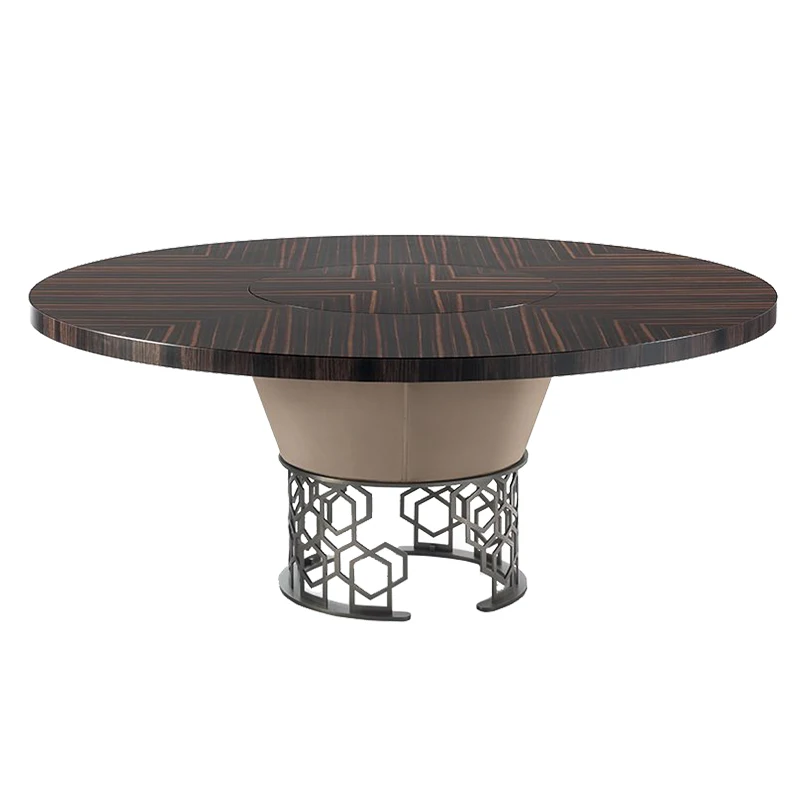 

Modern simple light luxury table round table household ebony turntable Italian dining table and chair combination