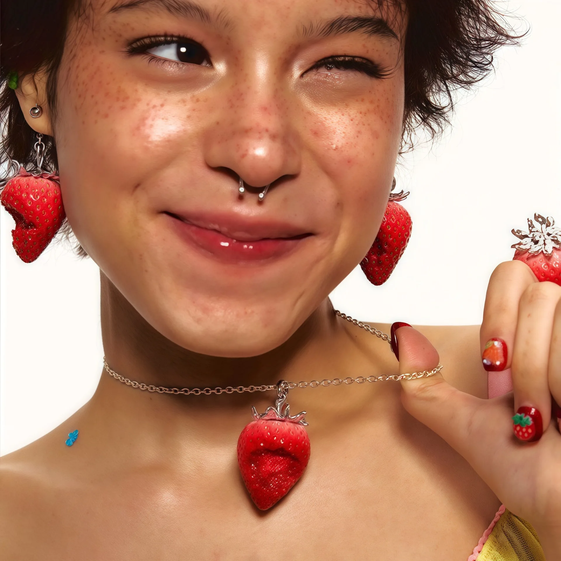 

Simulated strawberry sweet vitality resin necklace female versatile niche high-end light luxury jewelry
