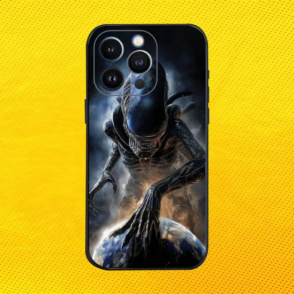 A-Alien E-Earth Xenomorph Phone Case For iPhone 16e,16,15,14,13,12,11,Pro,X,XS,Max,XR,Plus,Mini Soft Black Cover