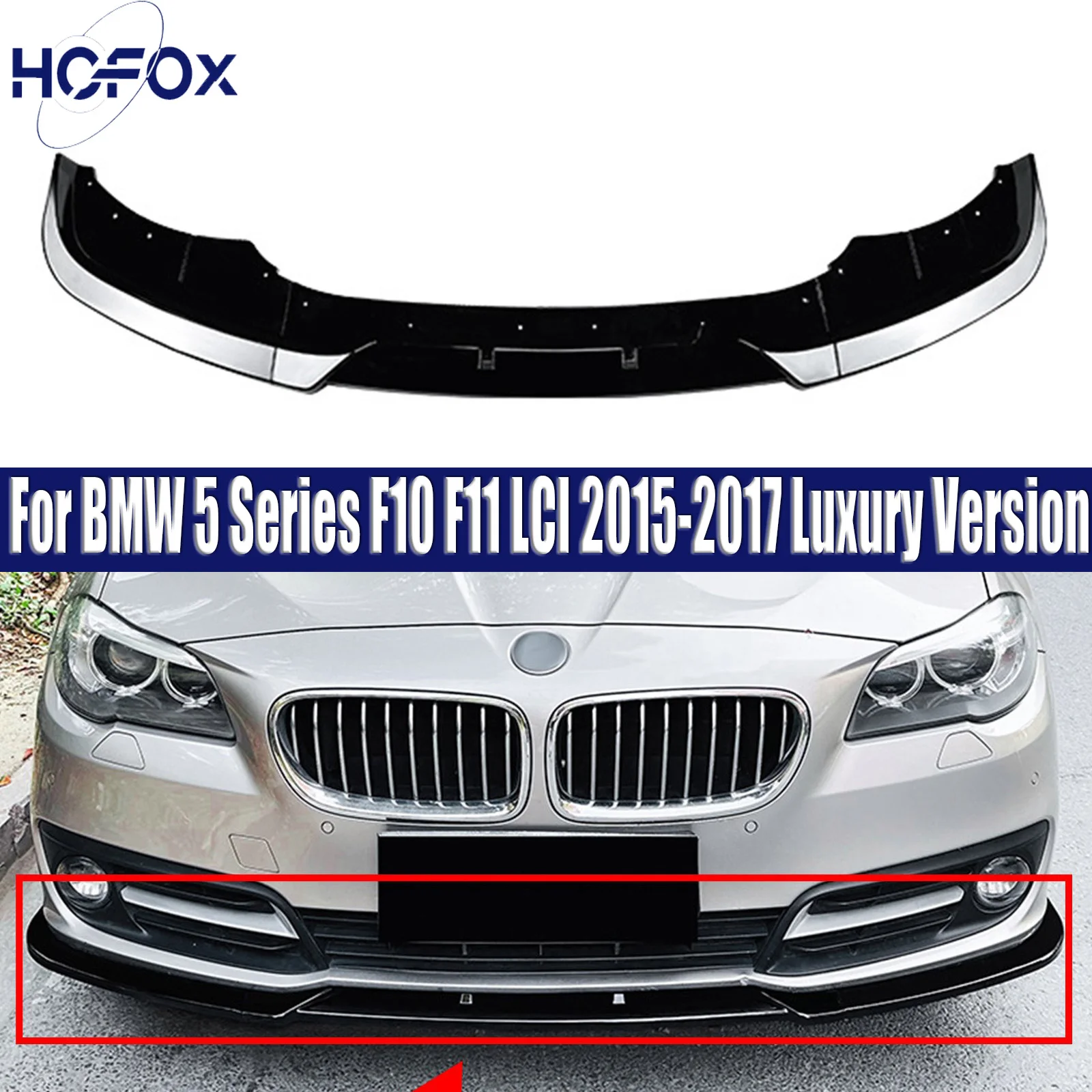 

For BMW 5 Series F10 F11 LCI 2015-2017 Luxury Version Front Bumper Spoiler Lip Lower Guard Blade Splitter Board Tuning Black