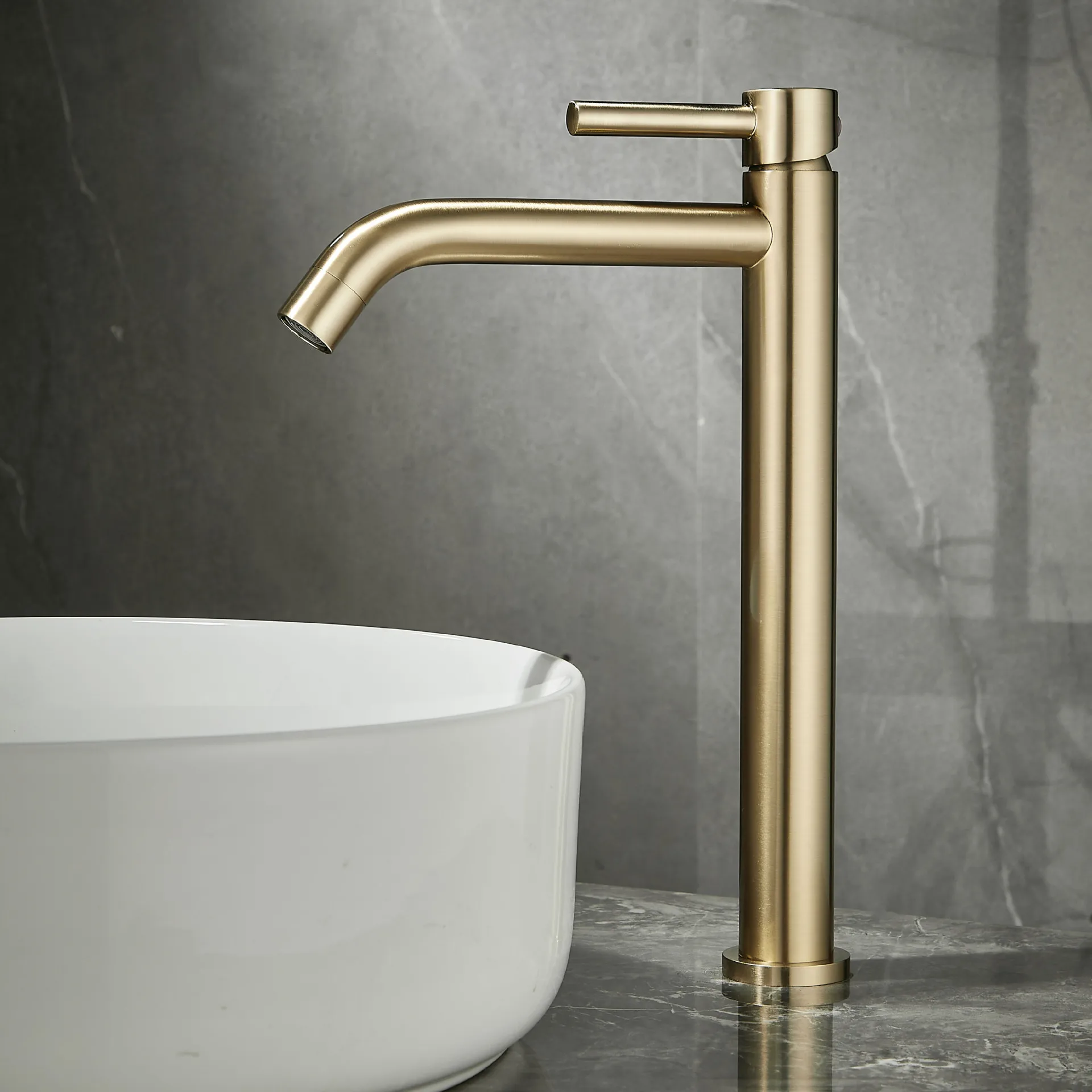 Tuqiu Bathroom Basin Faucet Deck Mounted Brush Gold Slim sink tap Hot and Cold Chrome Single Lever Basin Tap Brass Material