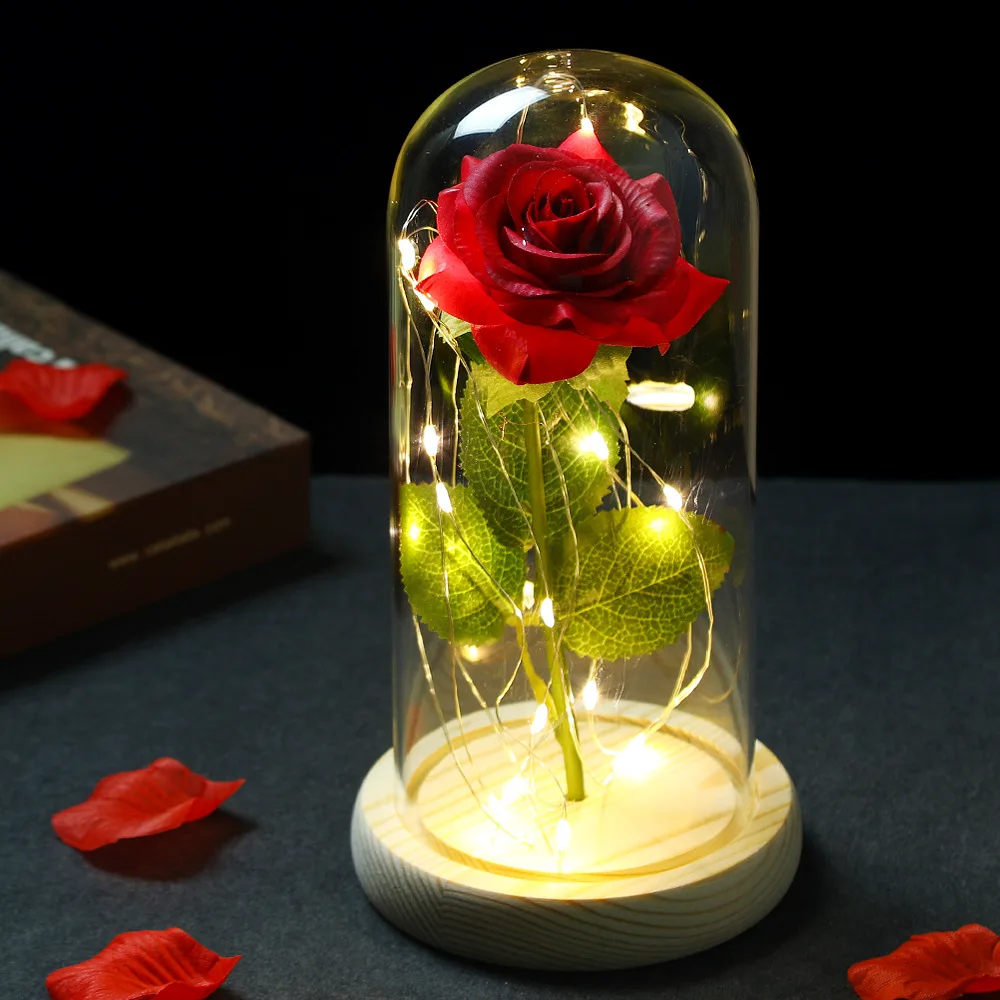 Flashing colorful LED night with Black Base Galaxy Rose In Flask Flower For Valentine'S Day Gift Wedding Decor