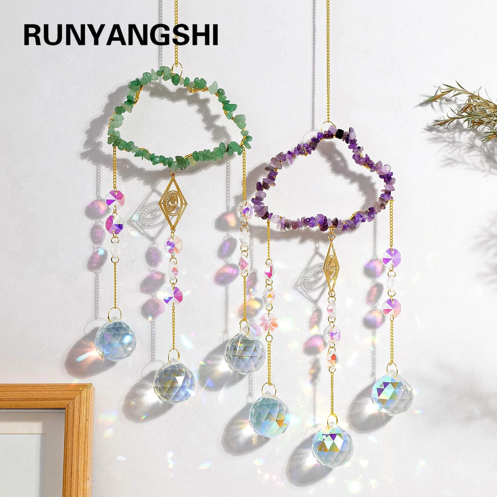 

1PC Natural Healing Crystal Pendant Crystal Gravels Cloud Sun Catcher Reiki Gemstone For Home Garden Wedding Garden Decoration