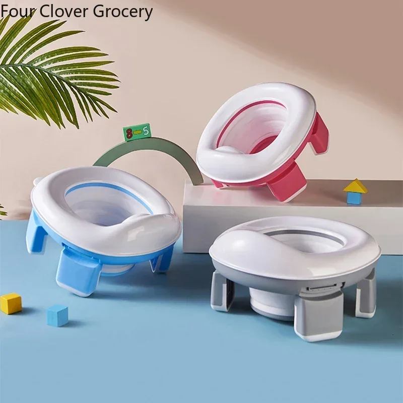 3 in 1 Travel Toilet Seat Foldable Blue Children Potty with Bags Baby Pot Portable Silicone Baby Potty Training Seat