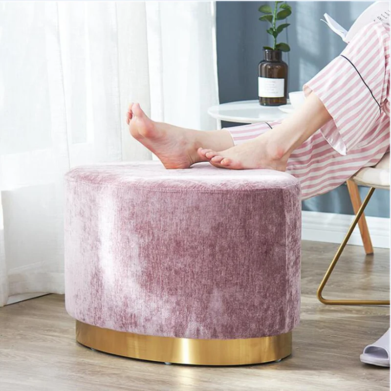 Luxury gold iron home stool, dressing chair, footstool, soft velvet fashion shoe stool, store, living room stool