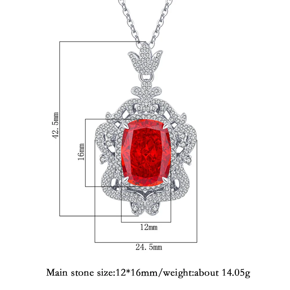 Vintage 100% 925 Solid Silver 12*16mm Ruby Green Tourmaline Pendant Necklaces for Women Lab Diamond Cocktail Party Fine Jewelry